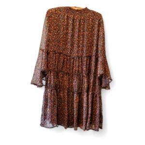 Storia Mini Dress Flowy High Neck Bell Sleeve